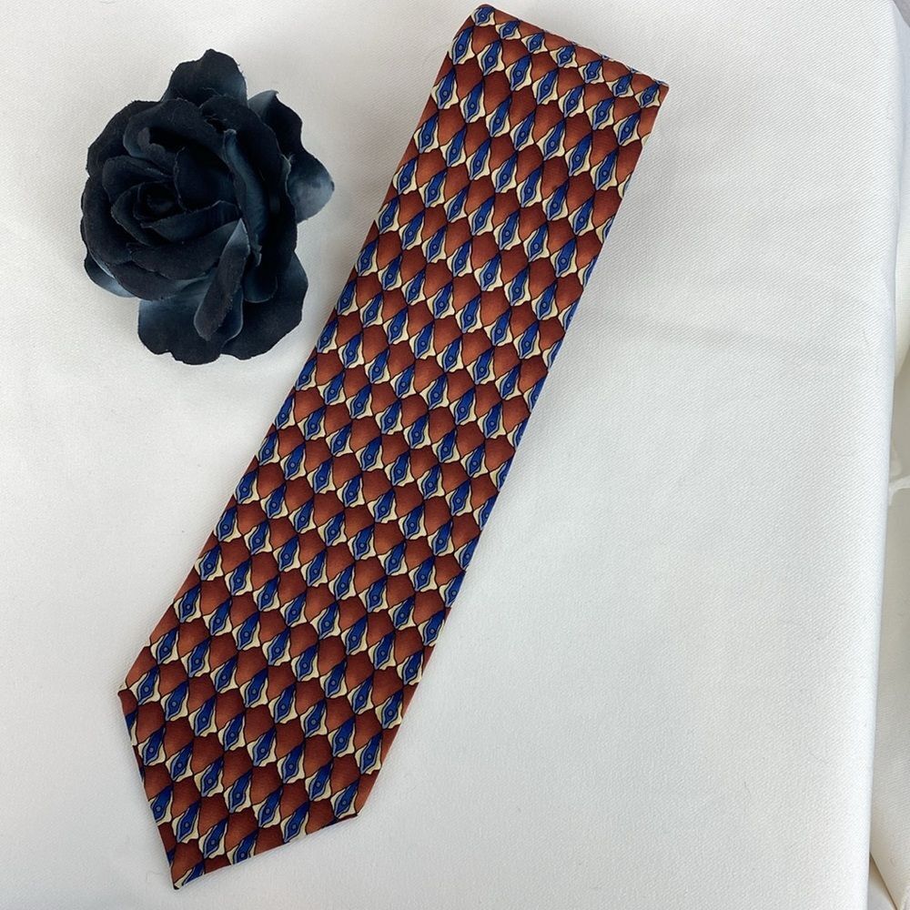 Jerry Garcia Red Tan & Blue Megalith Collection Ten Print 100% Silk Men’s Tie